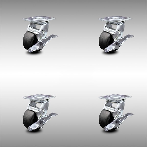 4 Inch SS Glass Filled Nylon Swivel Caster Set with Ball Bearings and Brakes SCC